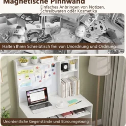 Computertisch mit Magnetischer Pinnwand Home Office Schreibtisch Modern PC Tisch Weiß