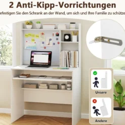 Computertisch mit Magnetischer Pinnwand Home Office Schreibtisch Modern PC Tisch Weiß