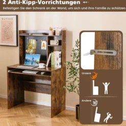 Computertisch mit magnetischer Pinnwand Home-Office-Schreibtisch mit Aufsatz und Tastaturablage Braun