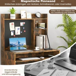 Computertisch mit magnetischer Pinnwand Home-Office-Schreibtisch mit Aufsatz und Tastaturablage Braun
