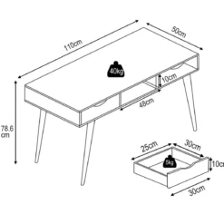 Computertisch mit Massivholzbeinen Stilvoller Tisch mit 2 Schubladen und offenem Regal Braun