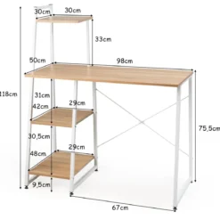 Computertisch mit 4 Regal Schreibtisch Holz Metall PC Tisch Bürotisch Arbeitstisch Officetisch fürs Büro