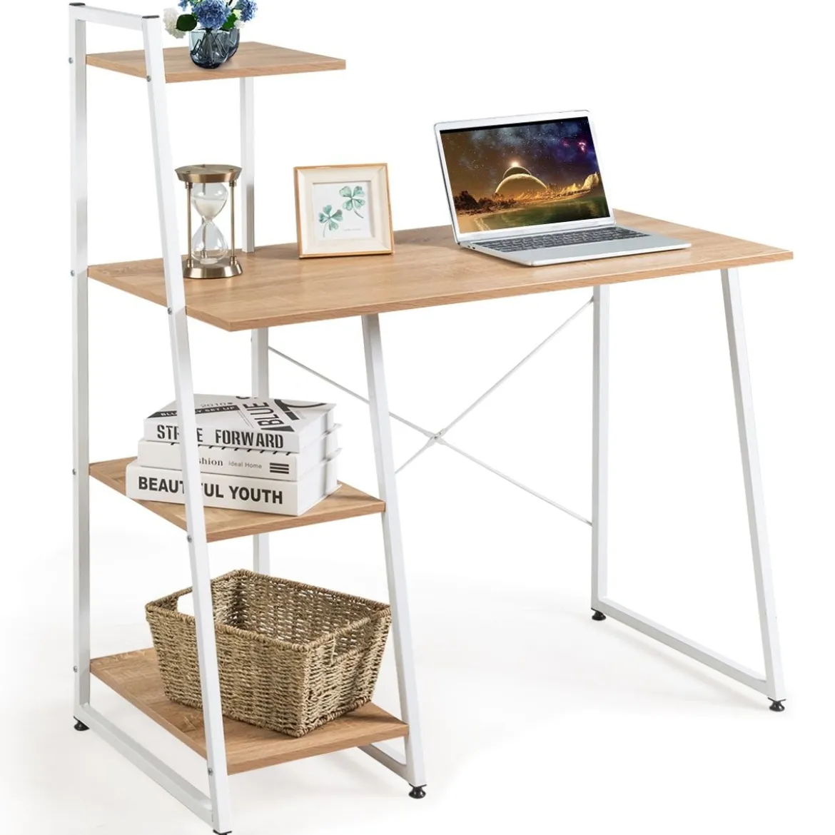 Computertisch mit 4 Regal Schreibtisch Holz Metall PC Tisch Bürotisch Arbeitstisch Officetisch fürs Büro