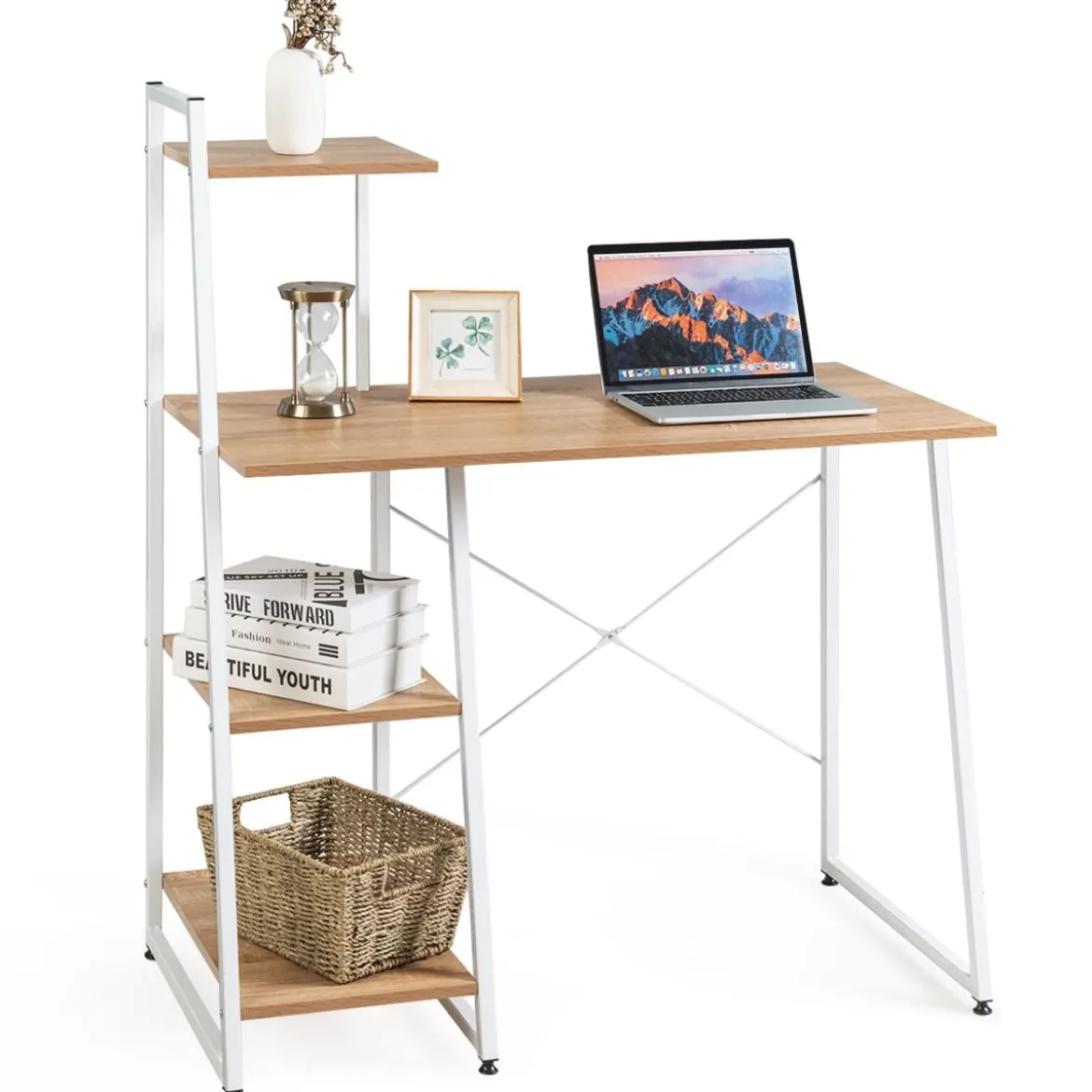 Computertisch mit 4 Regal Schreibtisch Holz Metall PC Tisch Bürotisch Arbeitstisch Officetisch fürs Büro