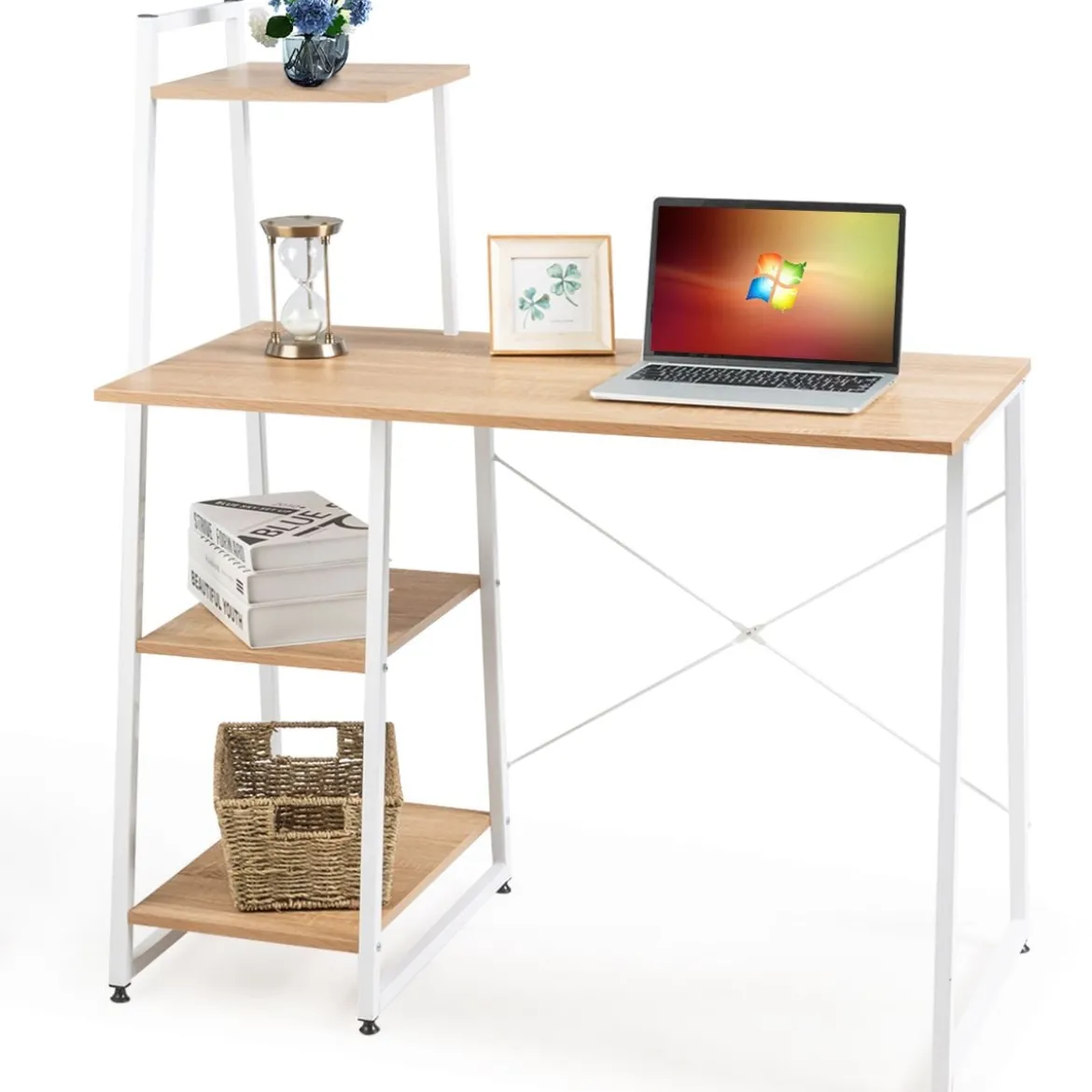Computertisch mit 4 Regal Schreibtisch Holz Metall PC Tisch Bürotisch Arbeitstisch Officetisch fürs Büro