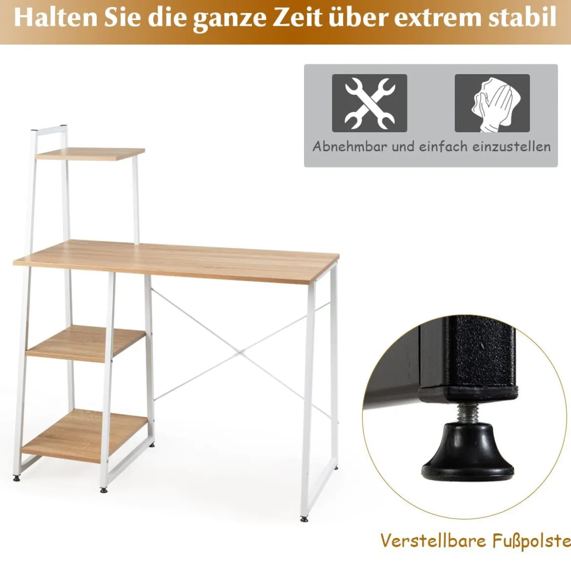 Computertisch mit 4 Regal Schreibtisch Holz Metall PC Tisch Bürotisch Arbeitstisch Officetisch fürs Büro