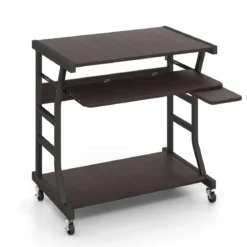 Computertisch mit Rollen & Ausziehbarer Tastaturablage & Mausablage PC-Tisch Braun