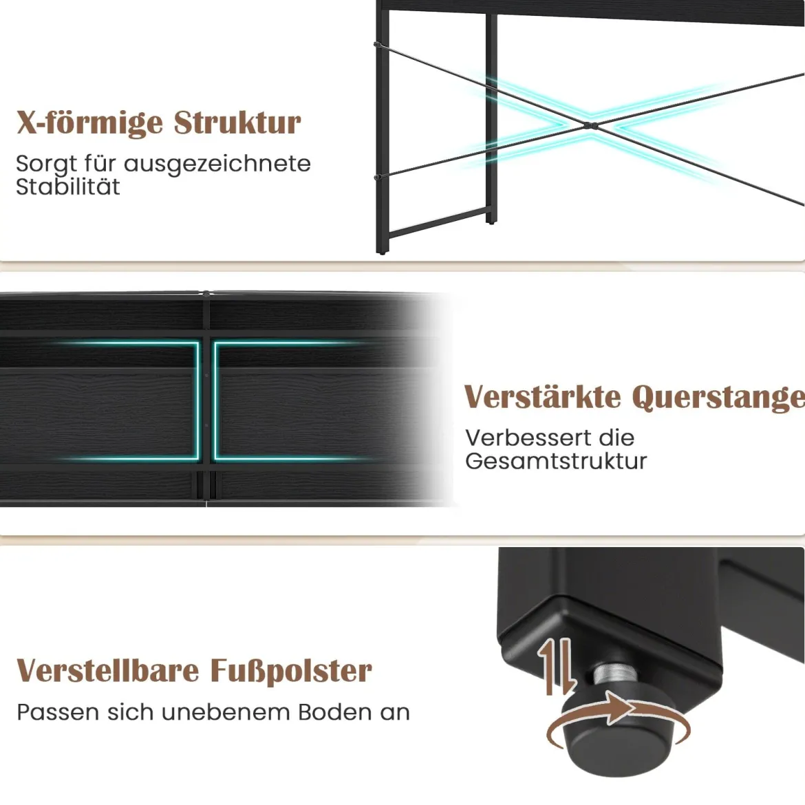 Computertisch mit 2 Schubladen Kompakter Schreibtisch mit Strapazierfähigem Metallrahmen