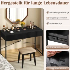 Computertisch mit 2 Schubladen Kompakter Schreibtisch mit Strapazierfähigem Metallrahmen