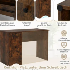 Computertisch mit 2 Schubladen Schreibtisch Robuster Gaming-Tisch Schminktisch Laptoptisch