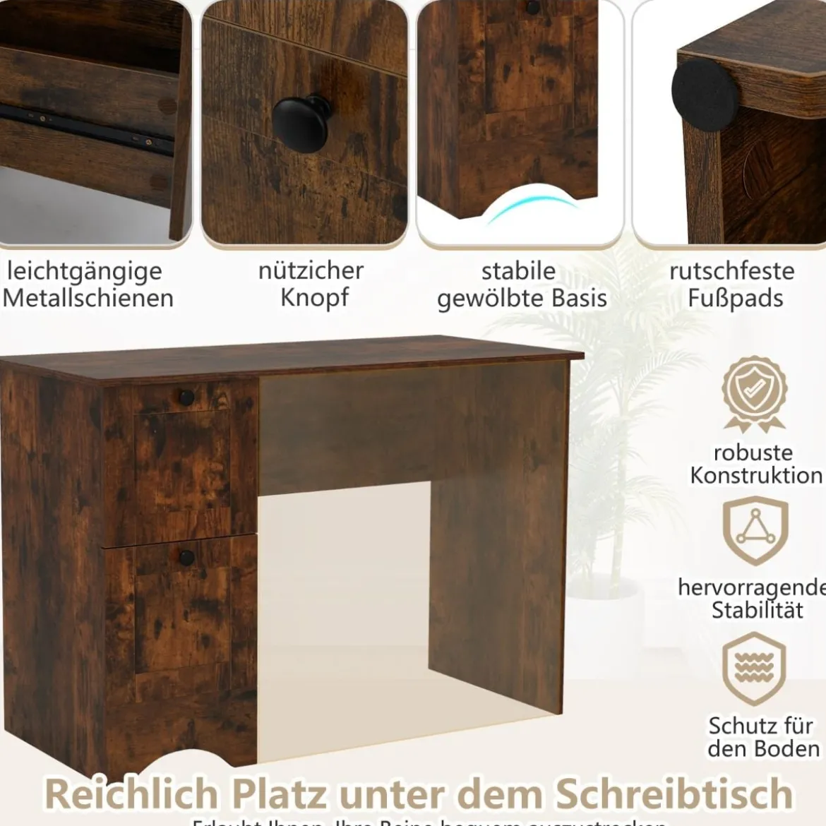 Computertisch mit 2 Schubladen Schreibtisch Robuster Gaming-Tisch Schminktisch Laptoptisch
