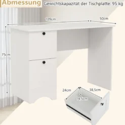 Computertisch mit 2 Schubladen Schreibtisch Robuster Gaming-Tisch Schminktisch Laptoptisch