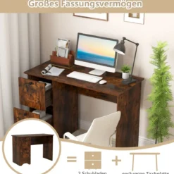 Computertisch mit 2 Schubladen Schreibtisch Robuster Gaming-Tisch Schminktisch Laptoptisch