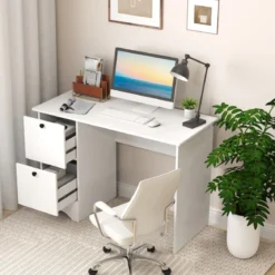 Computertisch mit 2 Schubladen Schreibtisch Robuster Gaming-Tisch Schminktisch Laptoptisch
