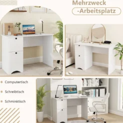 Computertisch mit 2 Schubladen Schreibtisch Robuster Gaming-Tisch Schminktisch Laptoptisch