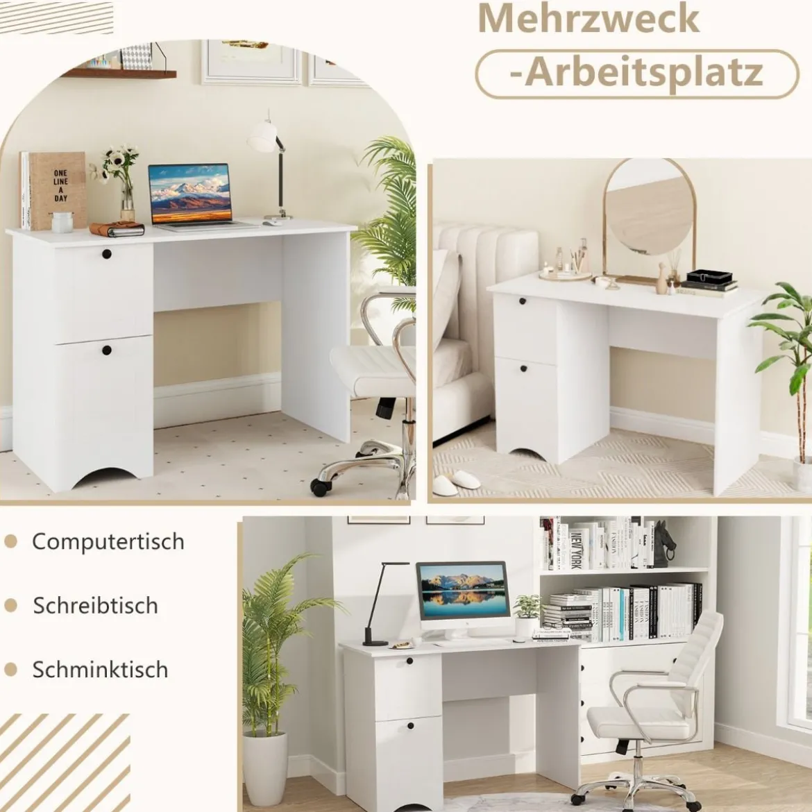 Computertisch mit 2 Schubladen Schreibtisch Robuster Gaming-Tisch Schminktisch Laptoptisch