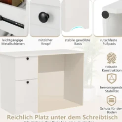 Computertisch mit 2 Schubladen Schreibtisch Robuster Gaming-Tisch Schminktisch Laptoptisch