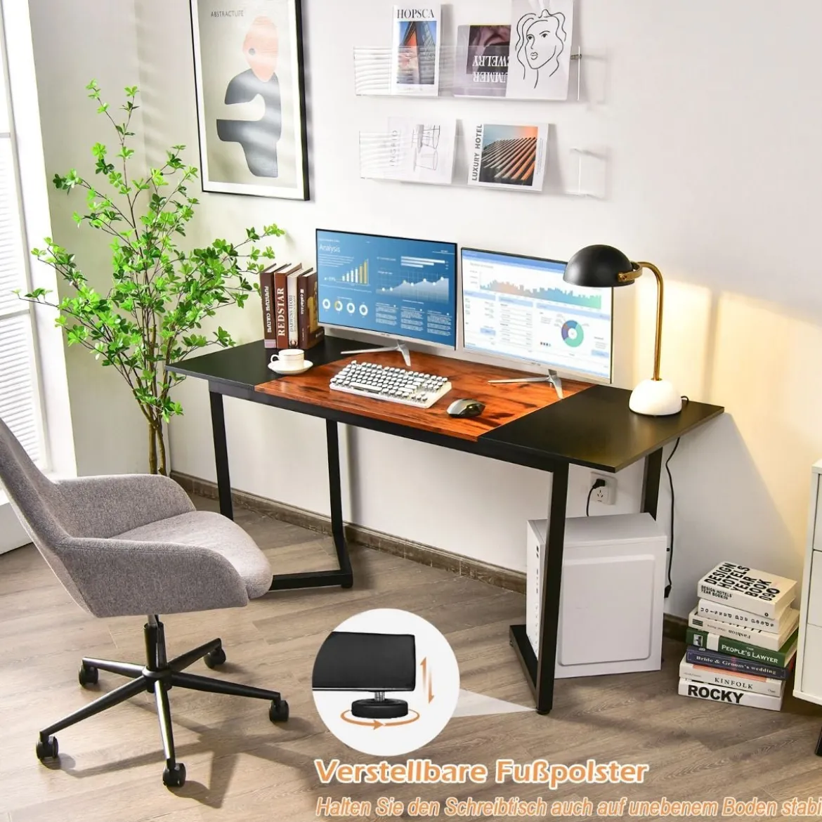 Computertisch mit Spleißbrett & Haken Schreibtisch Bürotisch 160 x 60 x 74 cm Schwarz