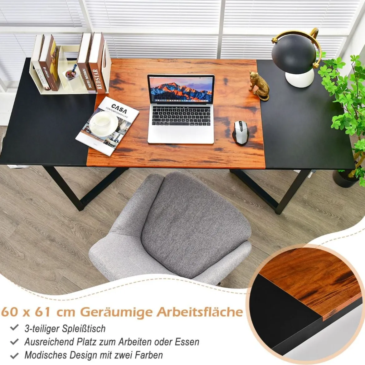 Computertisch mit Spleißbrett & Haken Schreibtisch Bürotisch 160 x 60 x 74 cm Schwarz