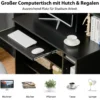 Computertisch Schreibtisch mit Bücherregal & Tastaturablage 91 x 50,5 x 136 cm Schwarz
