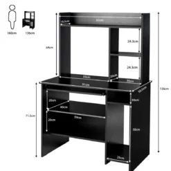 Computertisch Schreibtisch mit Bücherregal & Tastaturablage 91 x 50,5 x 136 cm Schwarz