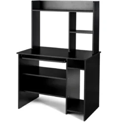 Computertisch Schreibtisch mit Bücherregal & Tastaturablage 91 x 50,5 x 136 cm Schwarz