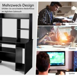 Computertisch Schreibtisch mit Bücherregal & Tastaturablage 91 x 50,5 x 136 cm Schwarz