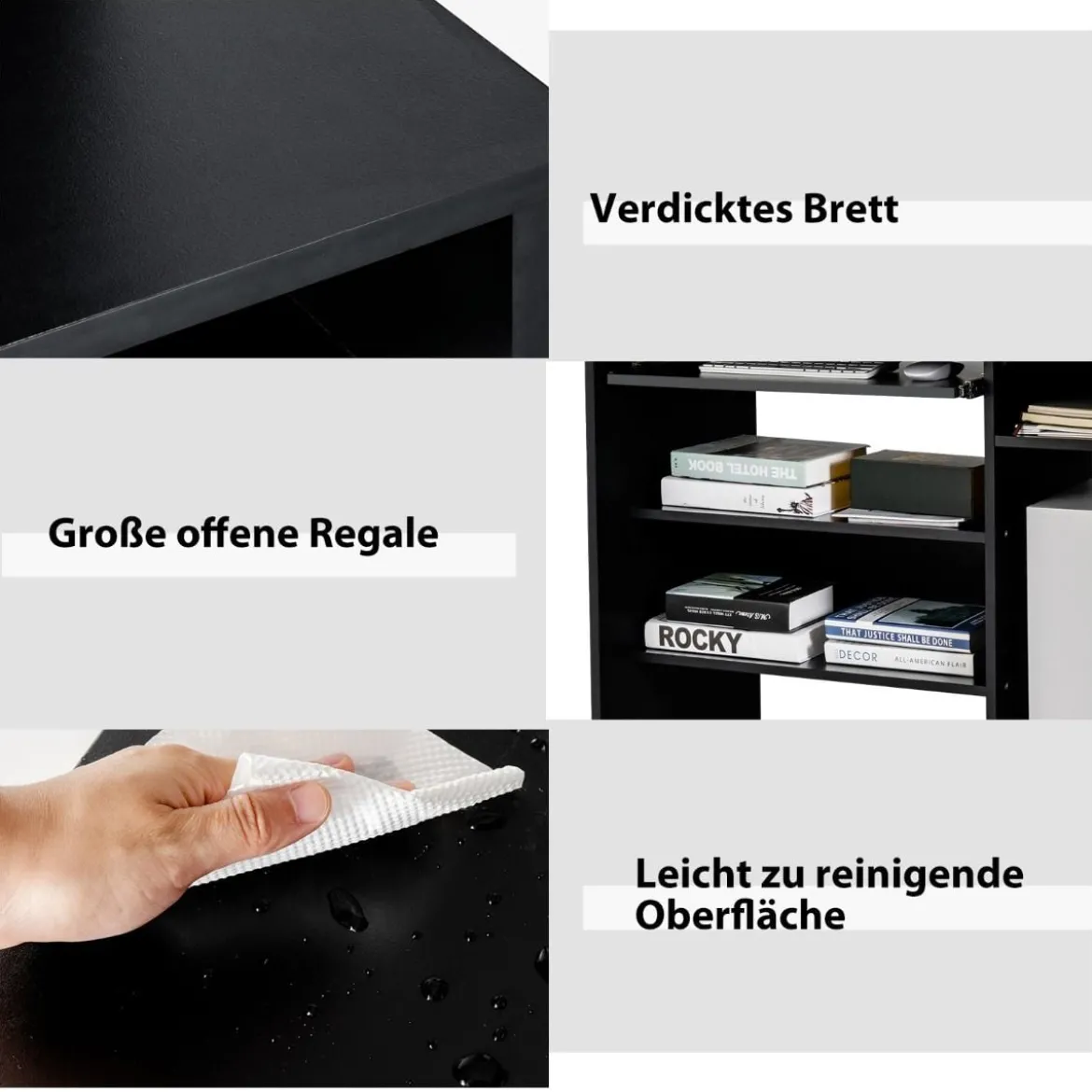 Computertisch Schreibtisch mit Bücherregal & Tastaturablage 91 x 50,5 x 136 cm Schwarz