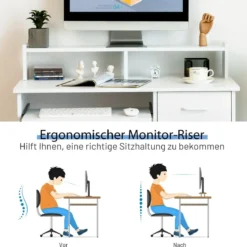 Computertisch Schreibtisch mit Aufbewahrungsschublade & Regal-Aufsatz 90 x 48 x 91,5 cm Weiß