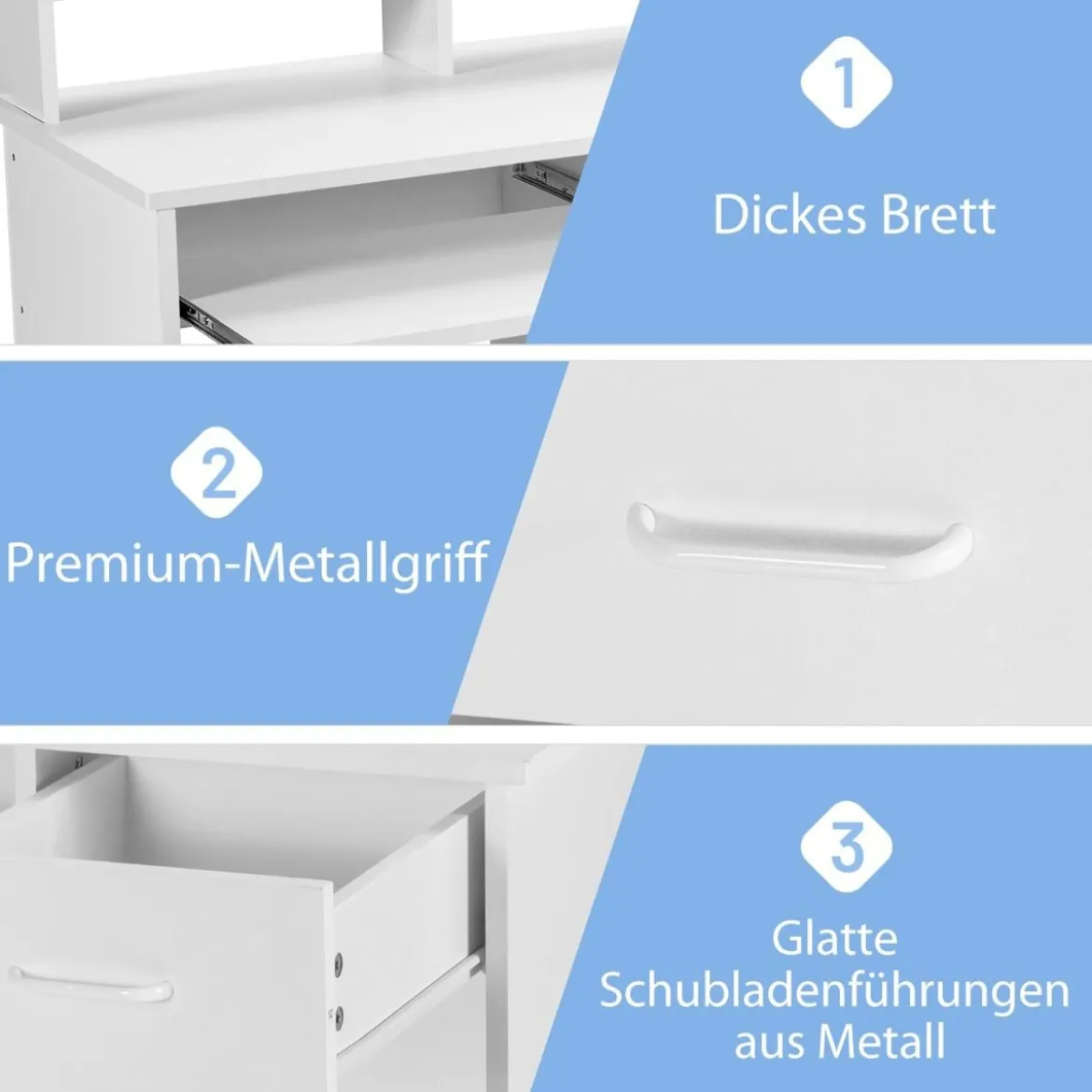 Computertisch Schreibtisch mit Aufbewahrungsschublade & Regal-Aufsatz 90 x 48 x 91,5 cm Weiß