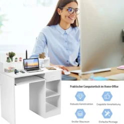 Computertisch Schreibtisch mit Aufbewahrungsschublade & Regal-Aufsatz 90 x 48 x 91,5 cm Weiß