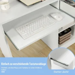 Computertisch Schreibtisch mit Aufbewahrungsschublade & Regal-Aufsatz 90 x 48 x 91,5 cm Weiß