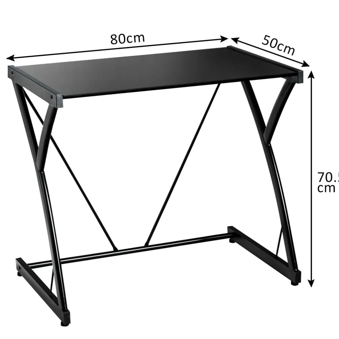 Computertisch Schreibtisch mit gehärteter Glasplatte Z-förmige Struktur 80 x 50 x 70,5 cm Schwarz