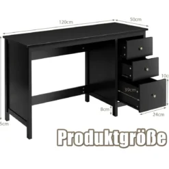 Computertisch Schreibtisch mit Schubladen Mehrzweck PC Tisch Arbeitstisch 120 x 50 x 75 cm Schwarz