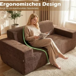 Corduroy 3-Sitzer Sofa Loveseat mit hoher Rückenlehne breiten Armlehnen & tiefem Sitz Braun