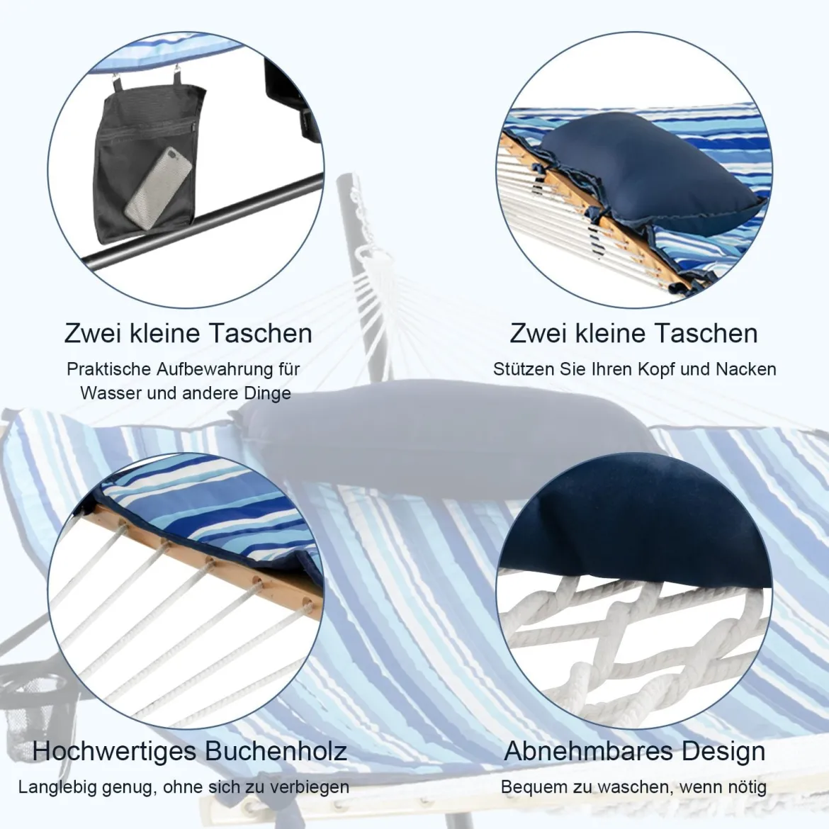 Cosway Hängematte mit Ständer Hängematten-Set mit Kissen 345 x 92,5 x 125 cm Schwarz + Blau