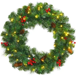 Cosway Künstlicher Beleuchteter Weihnachtskranz mit 110 grünen Zweigen 60 cm