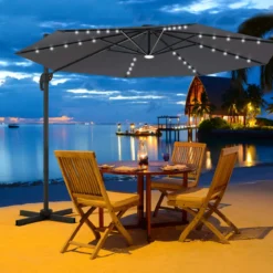 Coswtay Ampelschirm LED Sonnenschirm Outdoor LED Gartenschirm neigbar mit Kreuzständer Grau