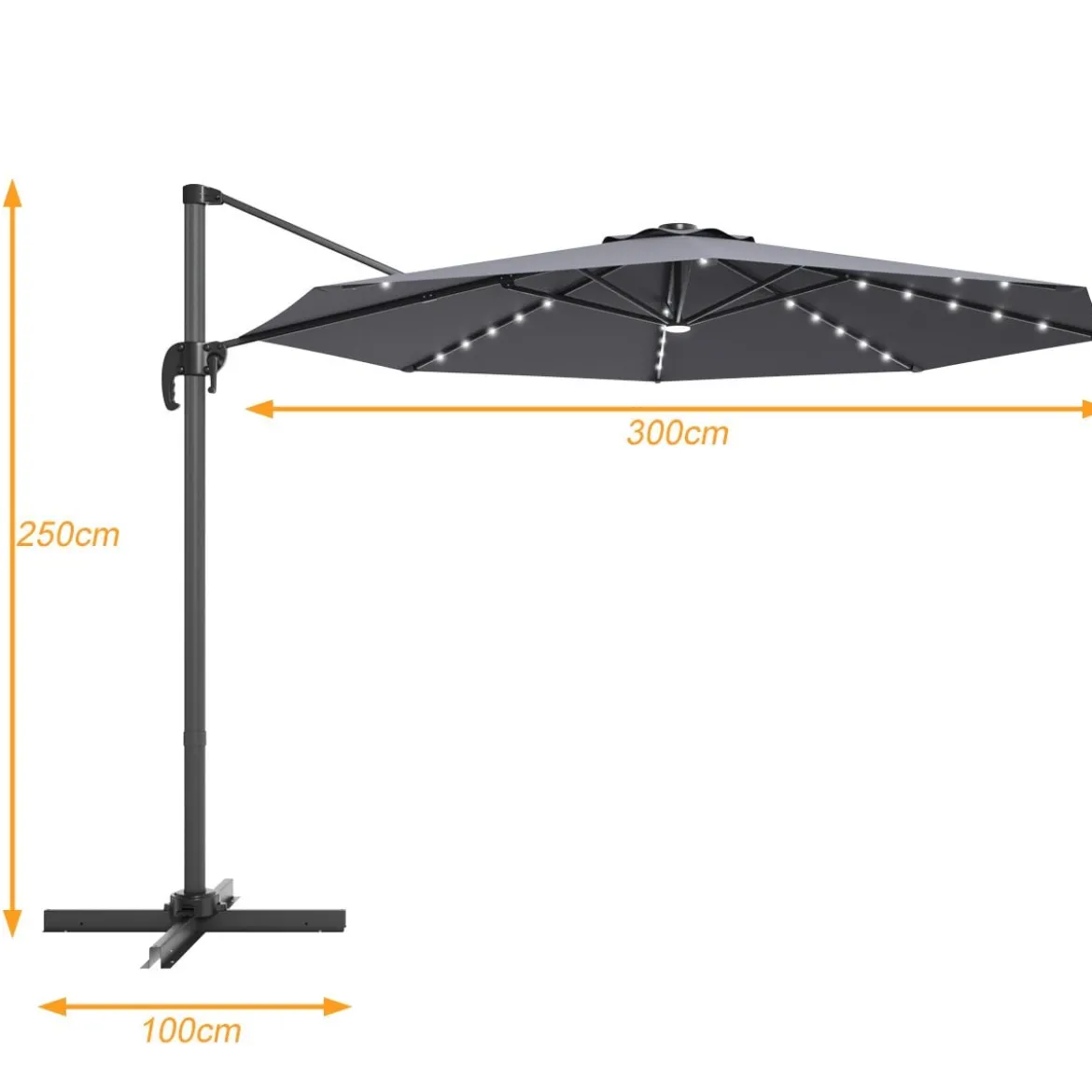 Coswtay Ampelschirm LED Sonnenschirm Outdoor LED Gartenschirm neigbar mit Kreuzständer Grau