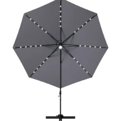 Coswtay Ampelschirm LED Sonnenschirm Outdoor LED Gartenschirm neigbar mit Kreuzständer Grau