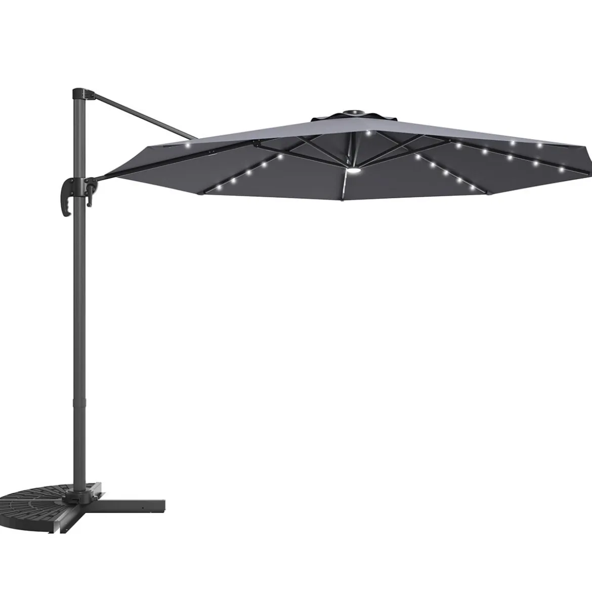 Coswtay Ampelschirm LED Sonnenschirm Outdoor LED Gartenschirm neigbar mit Kreuzständer Grau