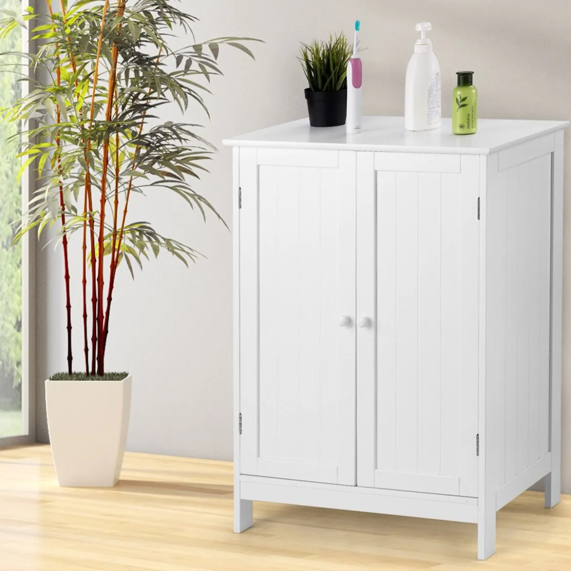 Coswtay Badezimmerschrank Verstellbarer Einlegeboden Badschrank Sideboard Weiß 60 x 35 x 87 cm