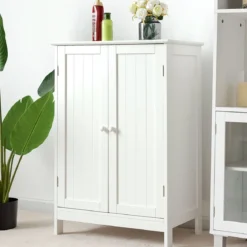 Coswtay Badezimmerschrank Verstellbarer Einlegeboden Badschrank Sideboard Weiß 60 x 35 x 87 cm