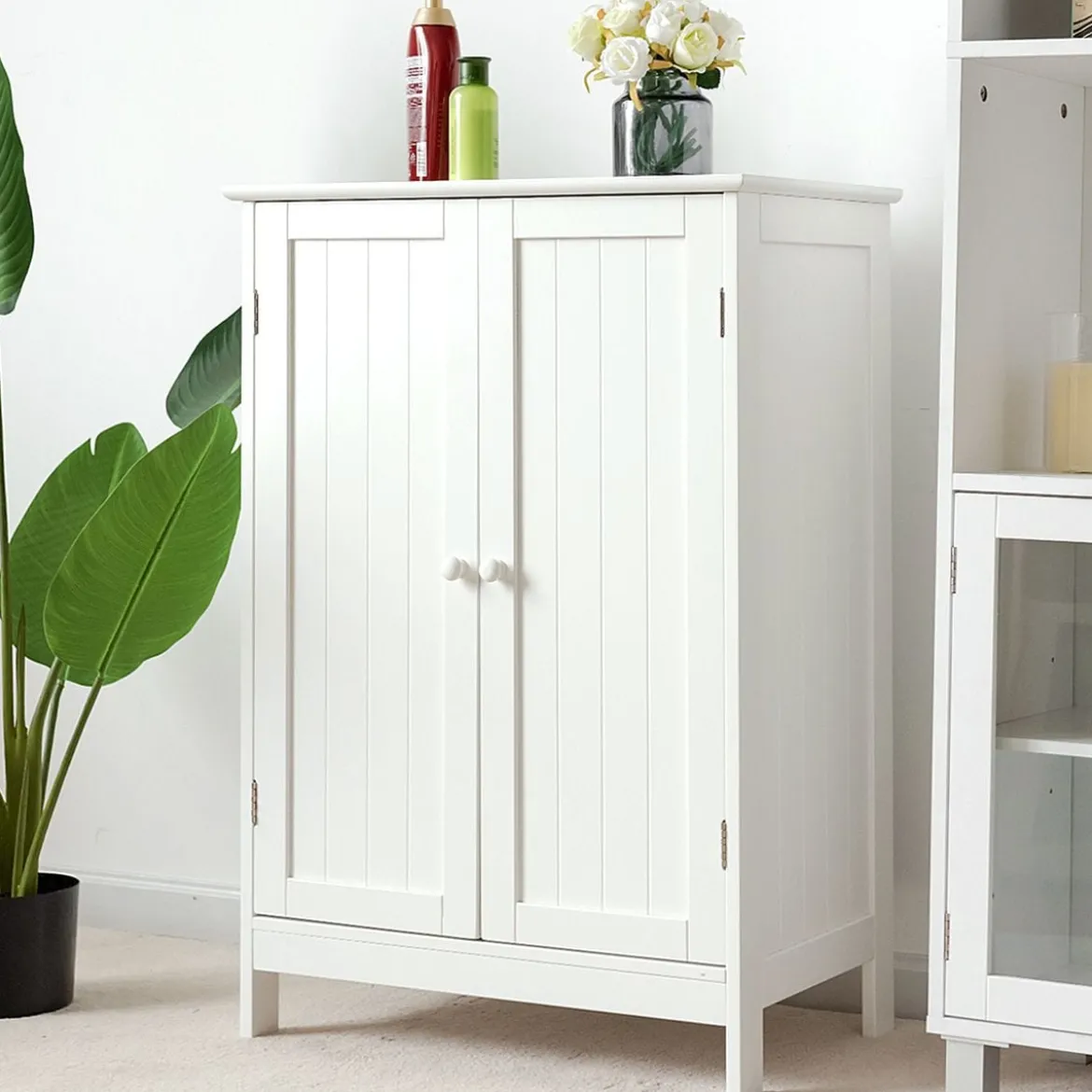Coswtay Badezimmerschrank Verstellbarer Einlegeboden Badschrank Sideboard Weiß 60 x 35 x 87 cm