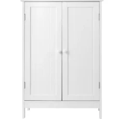 Coswtay Badezimmerschrank Verstellbarer Einlegeboden Badschrank Sideboard Weiß 60 x 35 x 87 cm