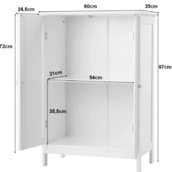 Coswtay Badezimmerschrank Verstellbarer Einlegeboden Badschrank Sideboard Weiß 60 x 35 x 87 cm