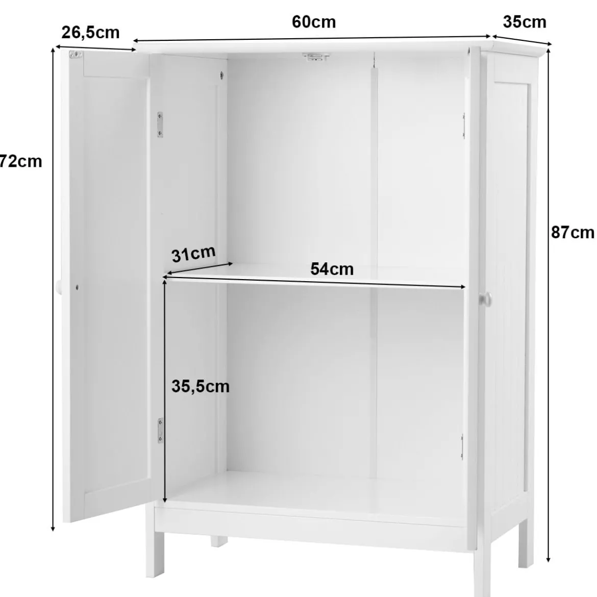 Coswtay Badezimmerschrank Verstellbarer Einlegeboden Badschrank Sideboard Weiß 60 x 35 x 87 cm