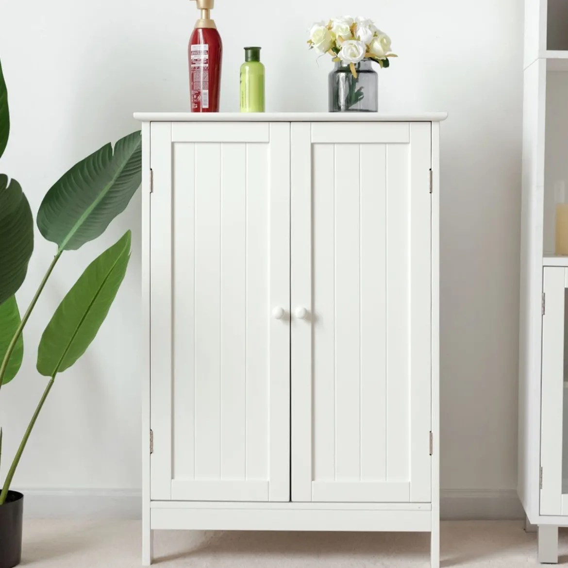 Coswtay Badezimmerschrank Verstellbarer Einlegeboden Badschrank Sideboard Weiß 60 x 35 x 87 cm