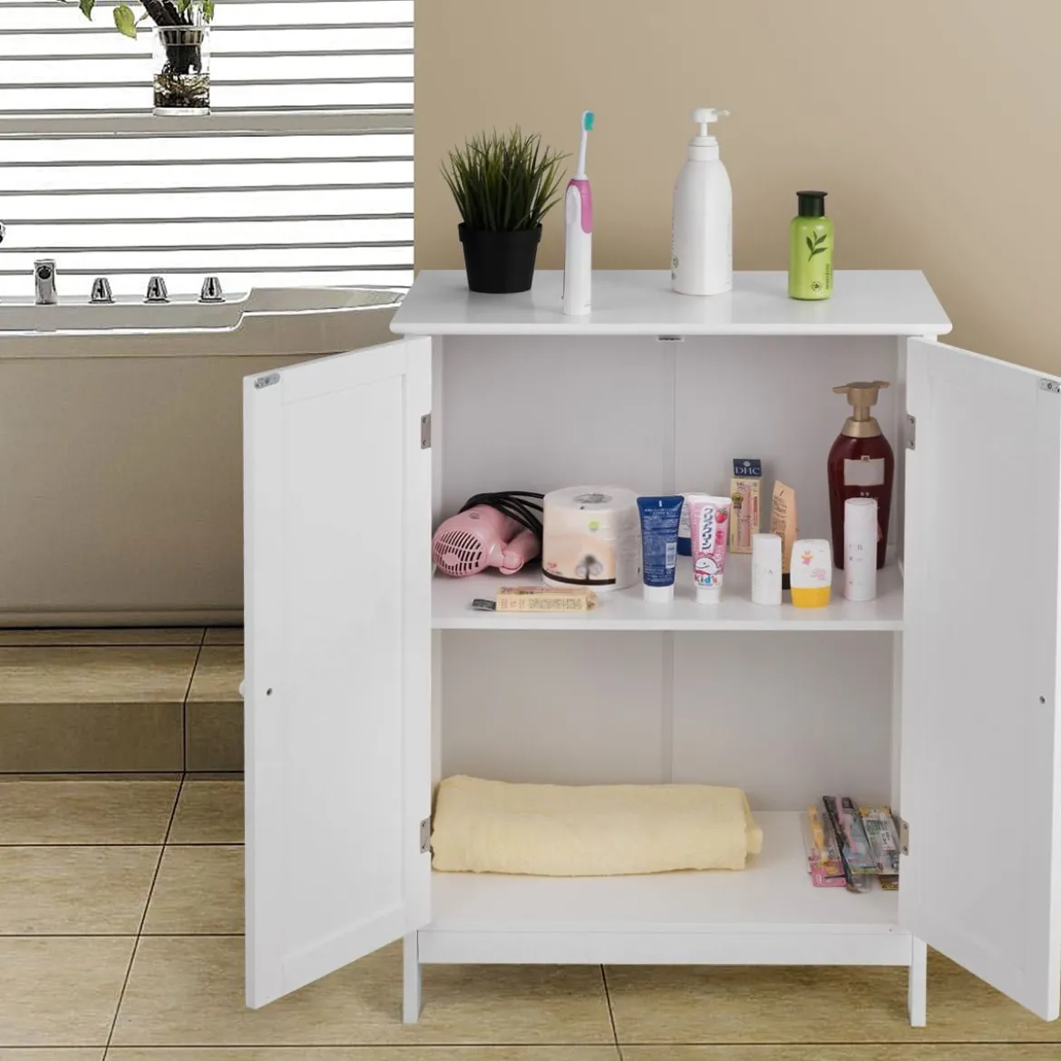 Coswtay Badezimmerschrank Verstellbarer Einlegeboden Badschrank Sideboard Weiß 60 x 35 x 87 cm