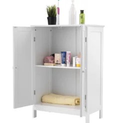 Coswtay Badezimmerschrank Verstellbarer Einlegeboden Badschrank Sideboard Weiß 60 x 35 x 87 cm